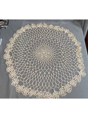 Vintage Hand-Crocheted Lace Doily 26" Round Intricate Floral Pattern